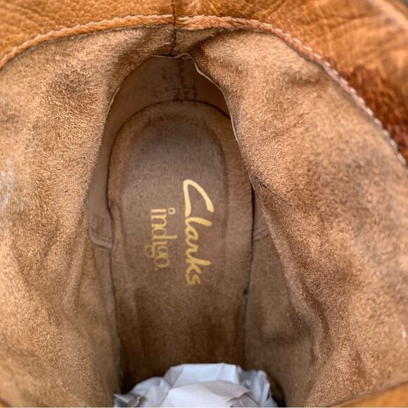 Clarks Indigo Brown Leather Western Pull On Boho Ankle Bootie Women’s Size 6 - Picture 11 of 14